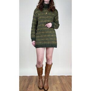 Vintage Fair Isle Sweater Dress Mini Scandi Girl Scandinavian Winter Christmas
